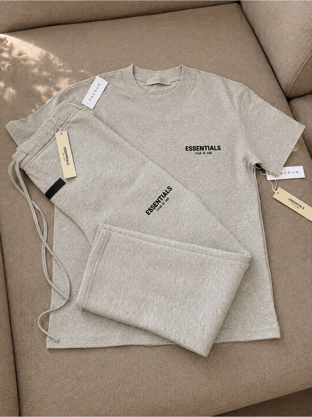 ESSENTIALS Kids Heather Beige Two-Piece Tee & Jogger Set